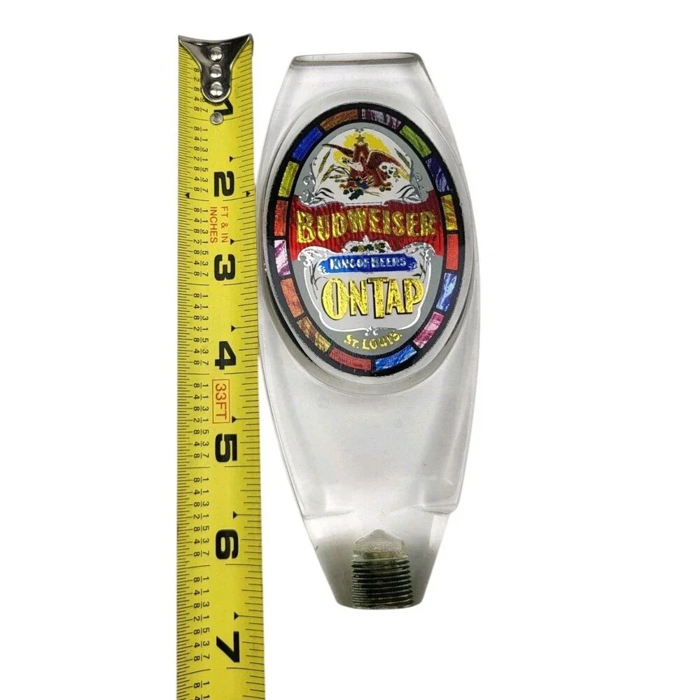 Vintage Budweiser ON TAP Stained Glass Style Clear Acrylic Beer Tap Handle